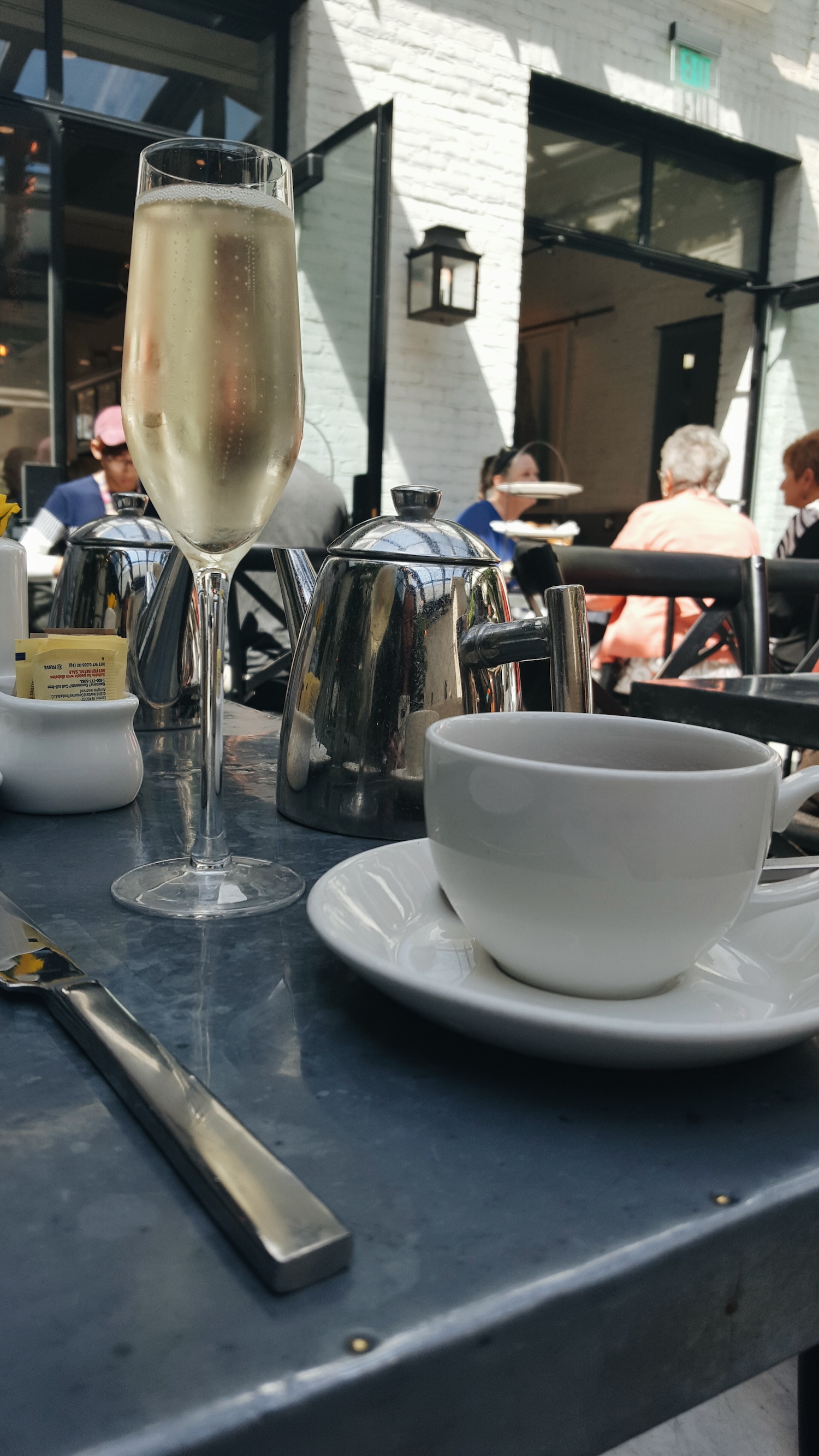 A glass of champagne with tea at Oxford Exchange