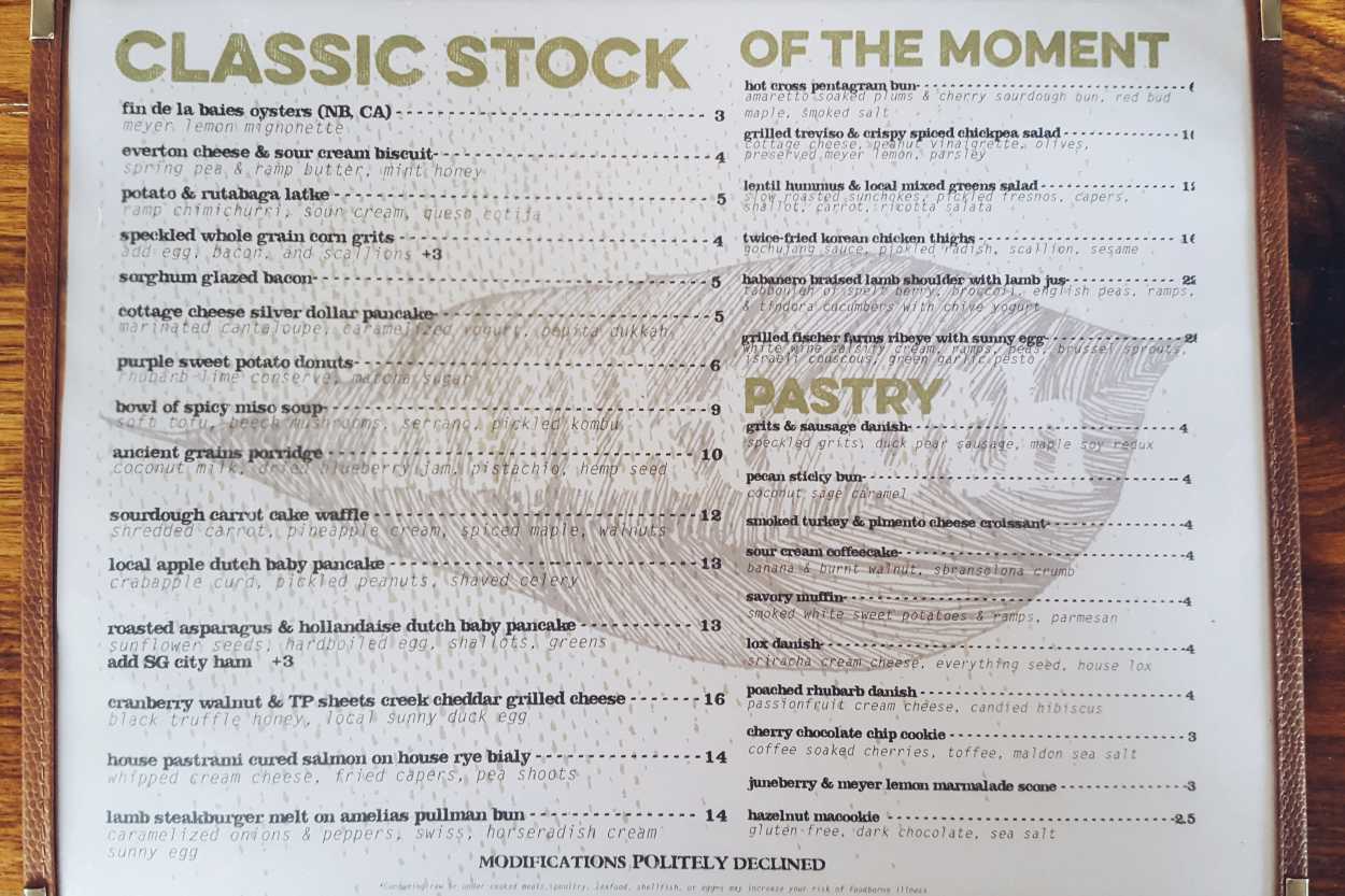 The menu for Milktooth