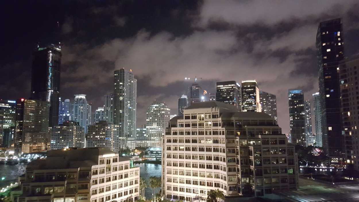a view of the downtown Miami skyline at night