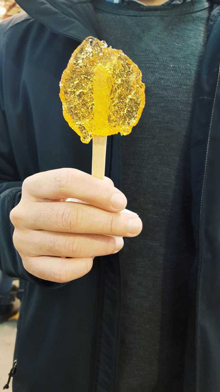 A maple snow taffy stick