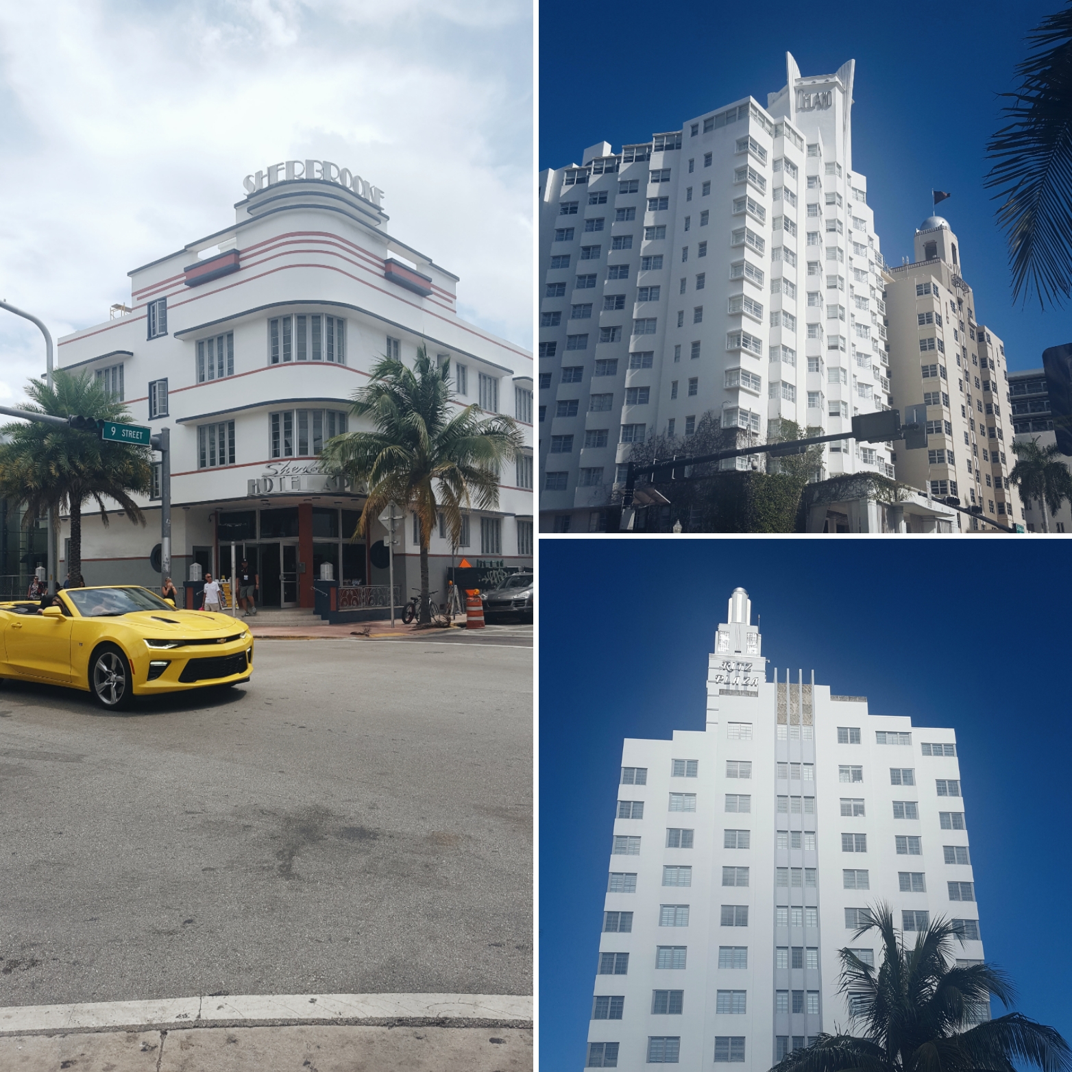 Collage of art deco buildings in Miami Beach