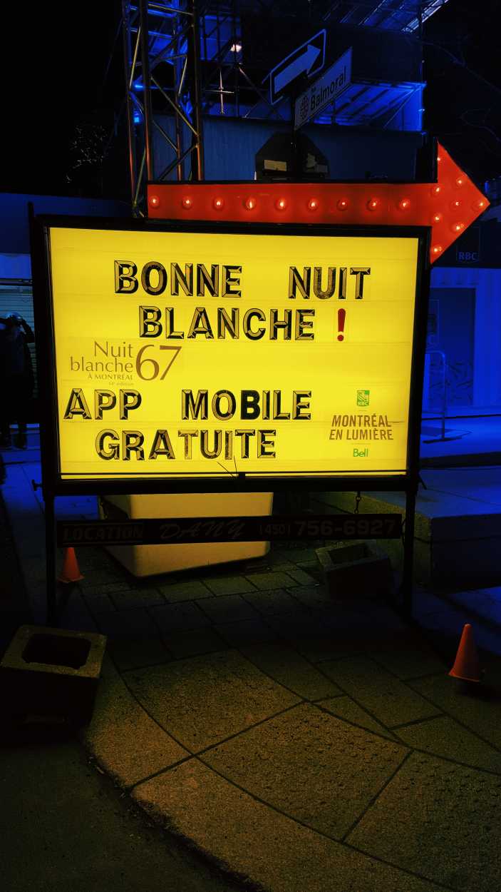 A marquee advertising Nuit Blanche