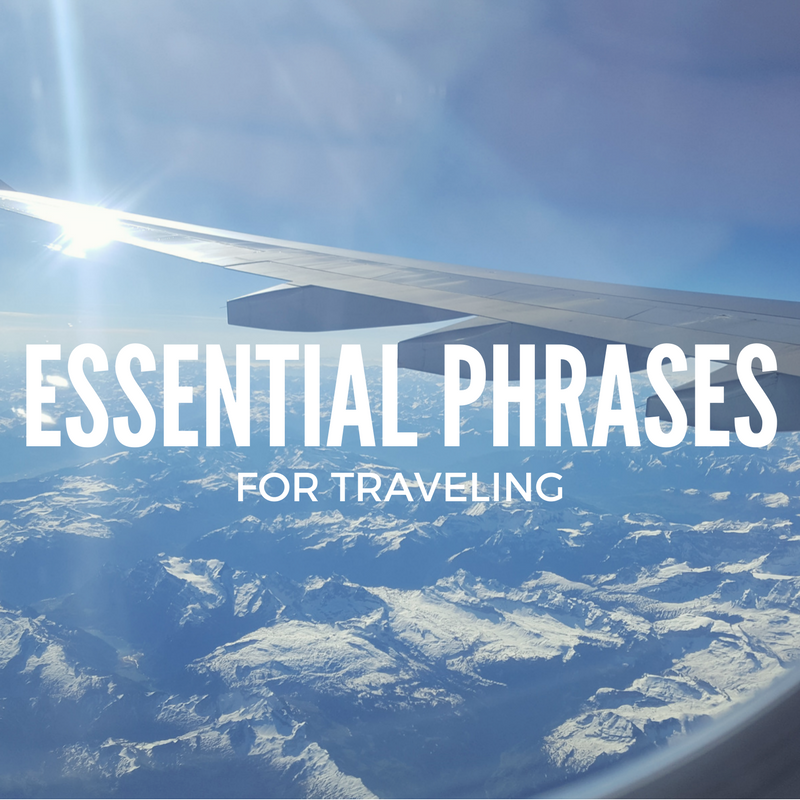 A graphic that reads "Essential Phrases for Travelers"