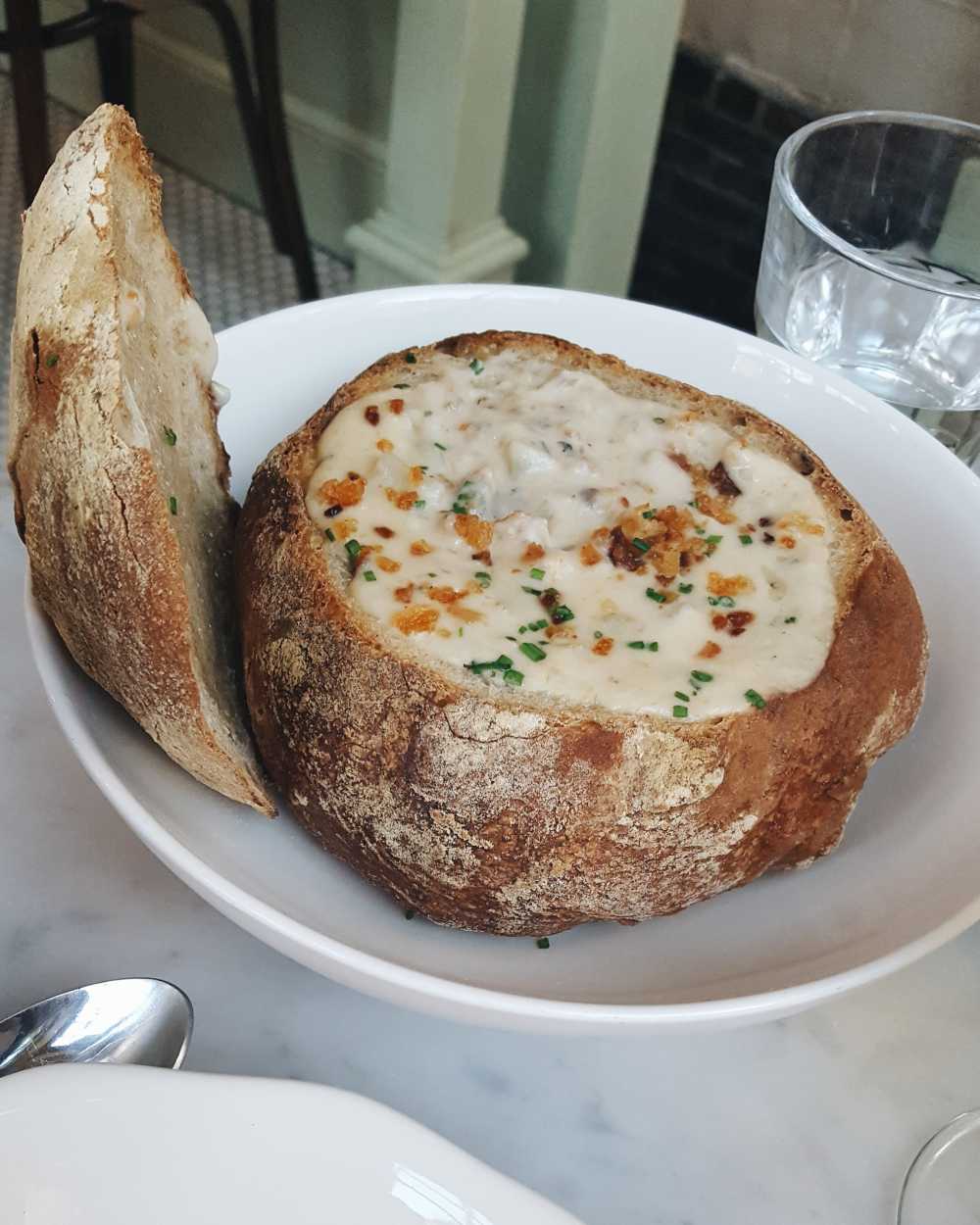 A bread bowl of chowder
