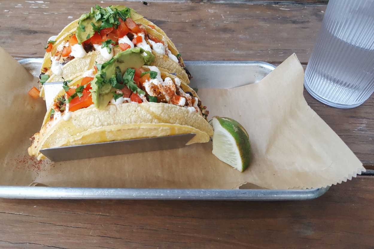 A tray with vegan tacos