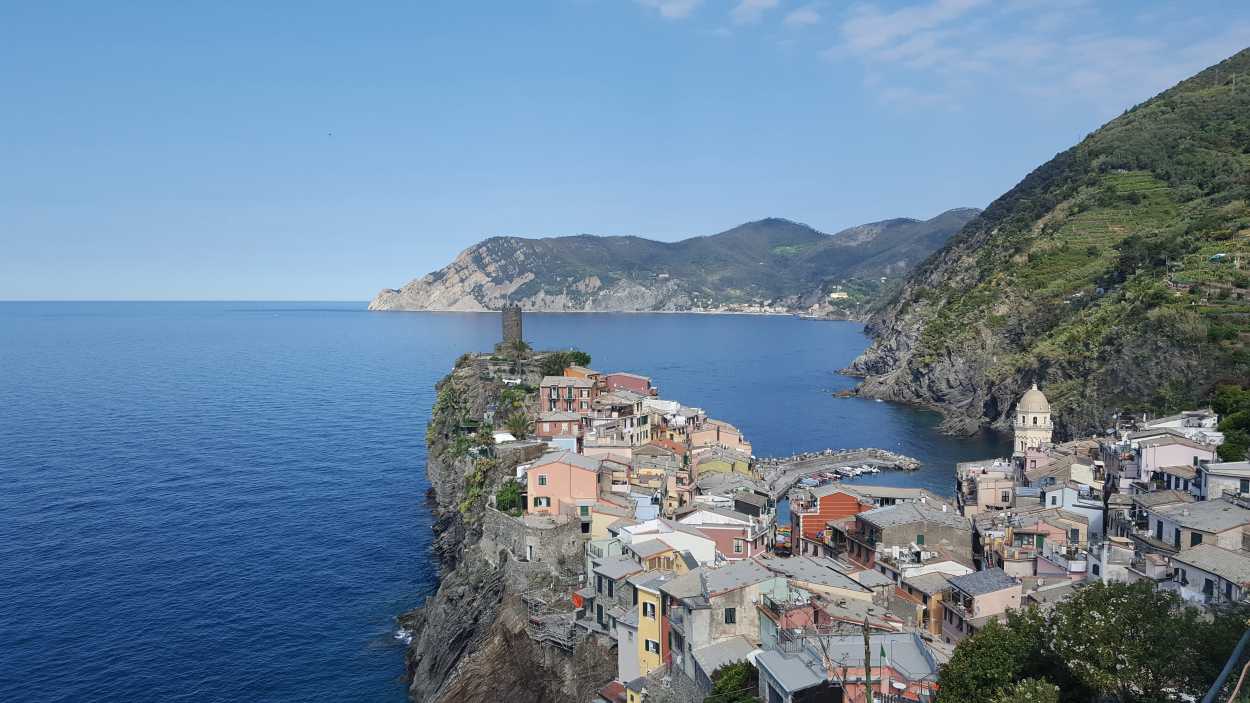 Looking back on Vernazza from the trail