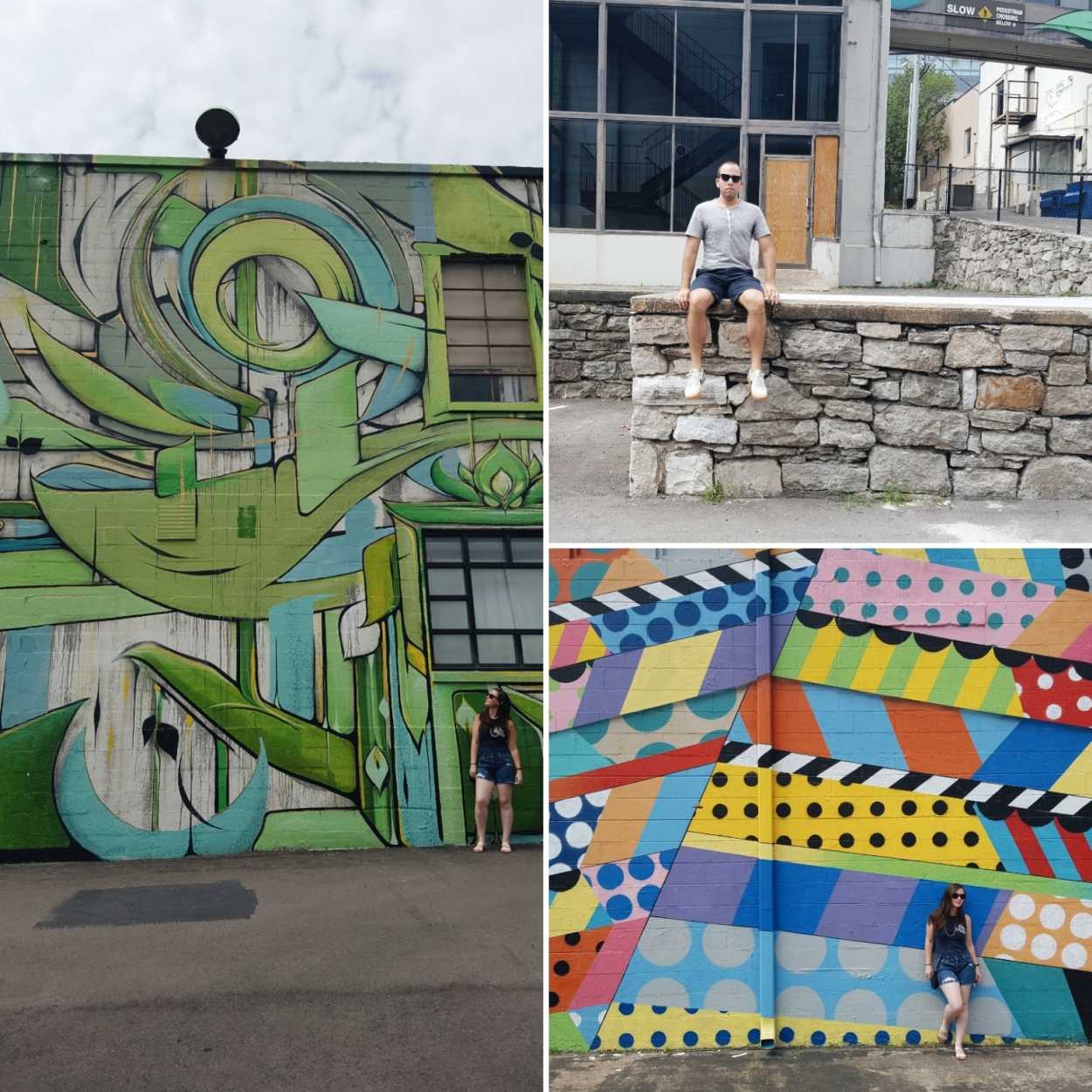 Collage of Alyssa and Michael in front of murals in The Gulch