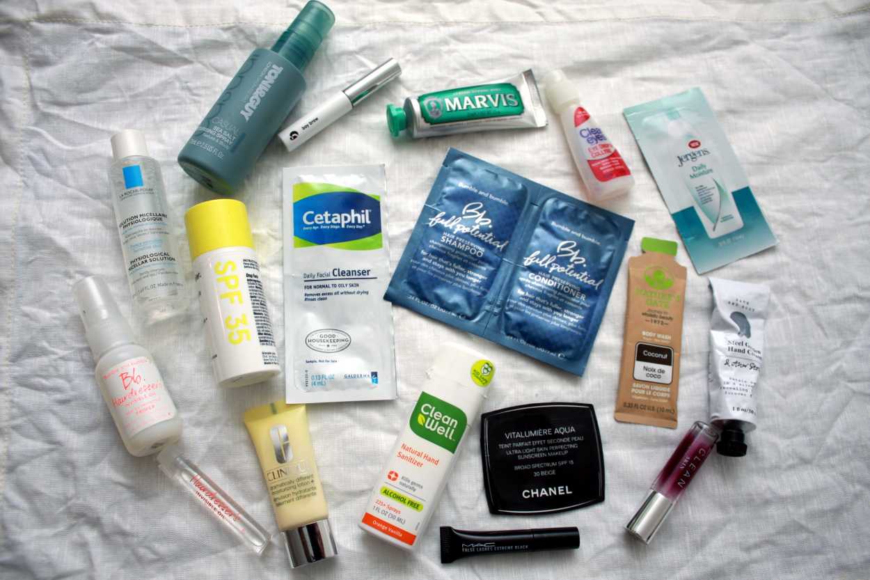 Mini sample pouches and mini bottles