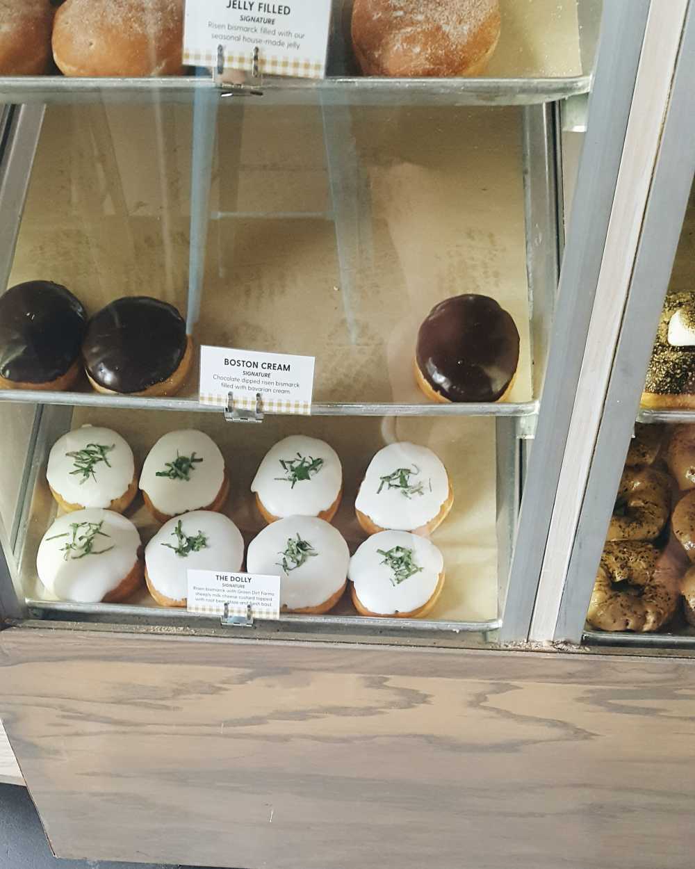 Doughnuts in a case