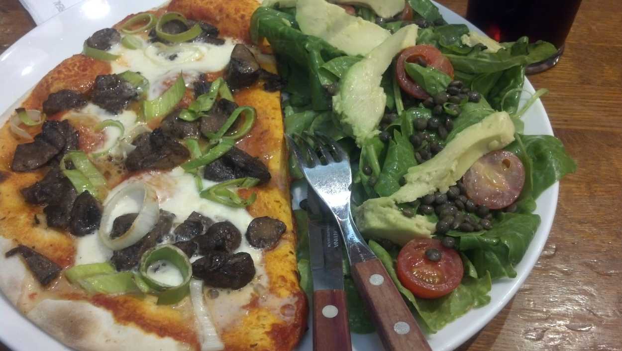 Pizza and salad in Norway