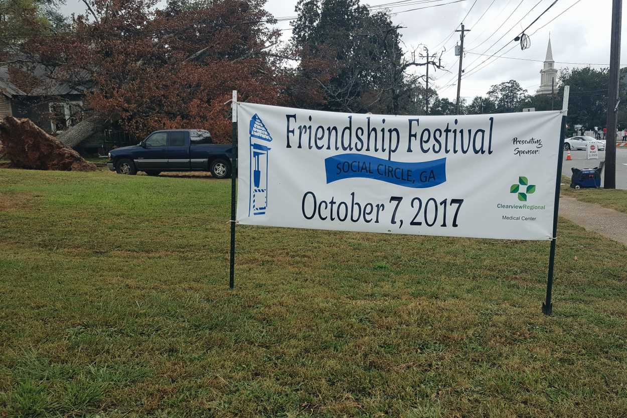 A sign advertising the Friendship Festival in Social Circle