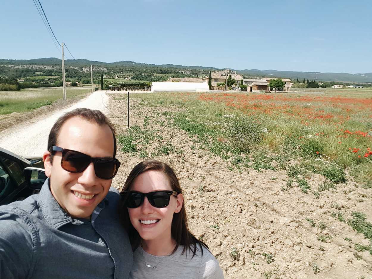 Alyssa and Michael stop the car to take a selfie in Provence