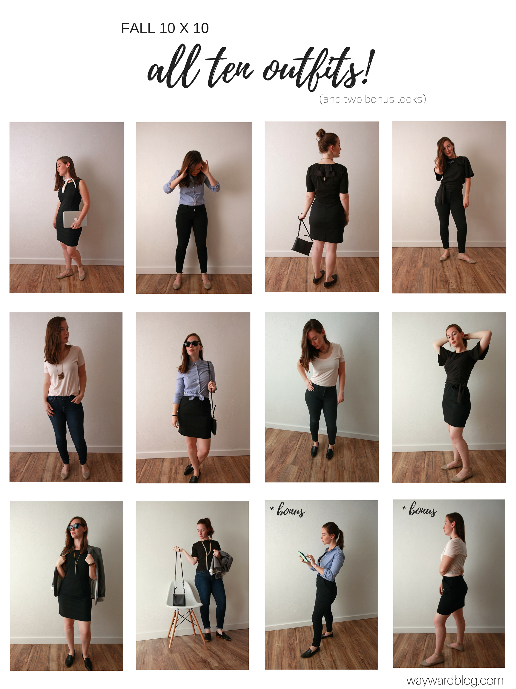 Alyssa wears ten outfits from the Fall 10x10 Capsule Wardrobe Challenge and shares two bonus looks