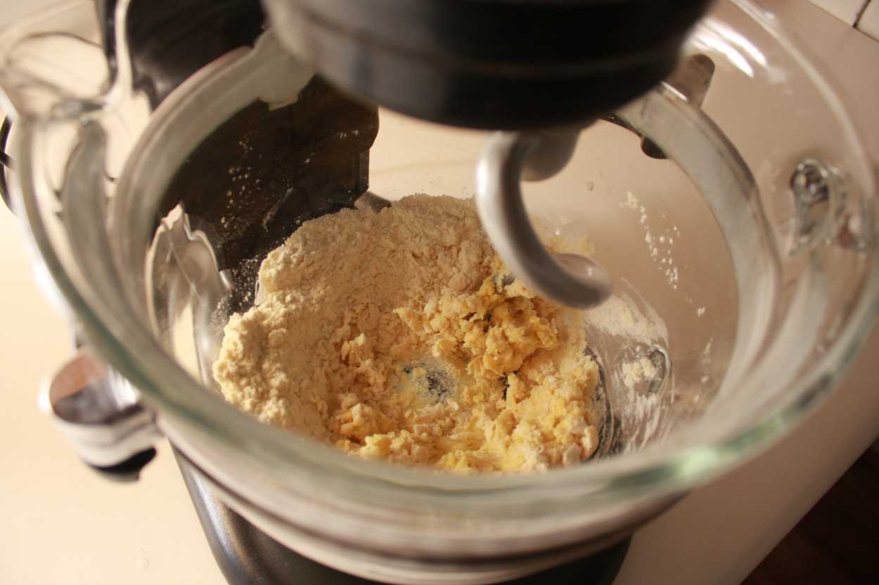 Pasta dough in a Kitchenaid