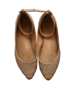 A pair of beige ankle strap flats from Old Navy