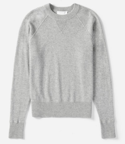 a grey cashmere sweatshirt