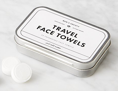 A tin of travel face towels