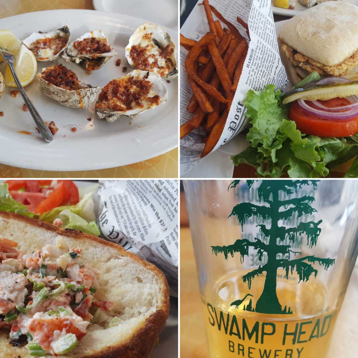 Collage of food ordered at Steamers in Cedar Key