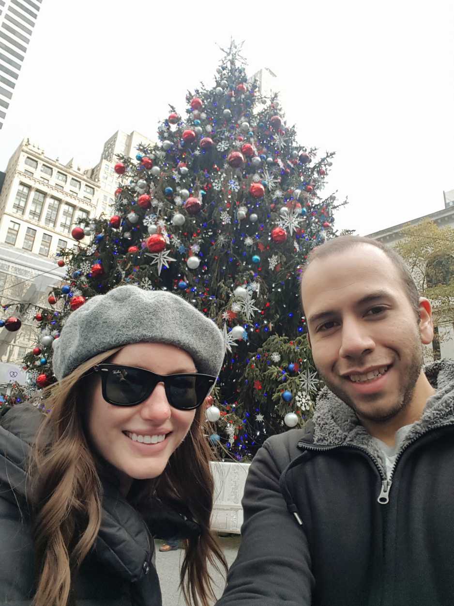 Alyssa and Michael in front of the Christmas Tree in Bryant Park