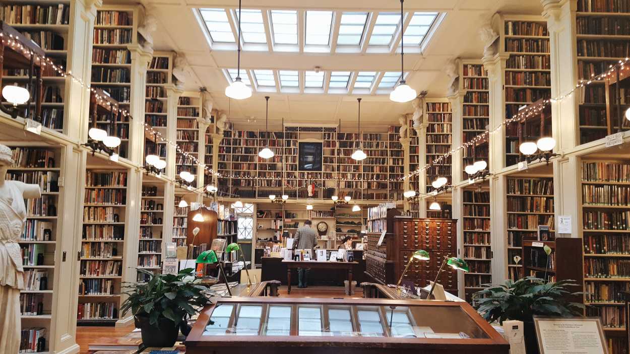 interior of the providence athenaeum - it looks like a church for books