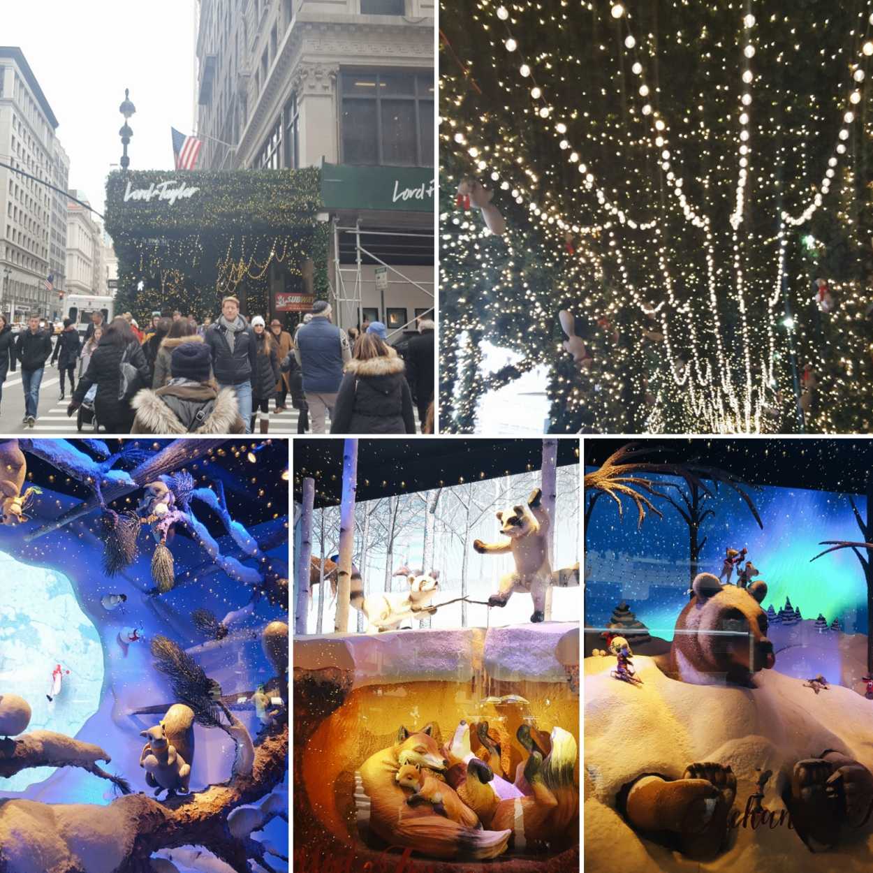 Collage of Lord and Taylor's Christmas window display
