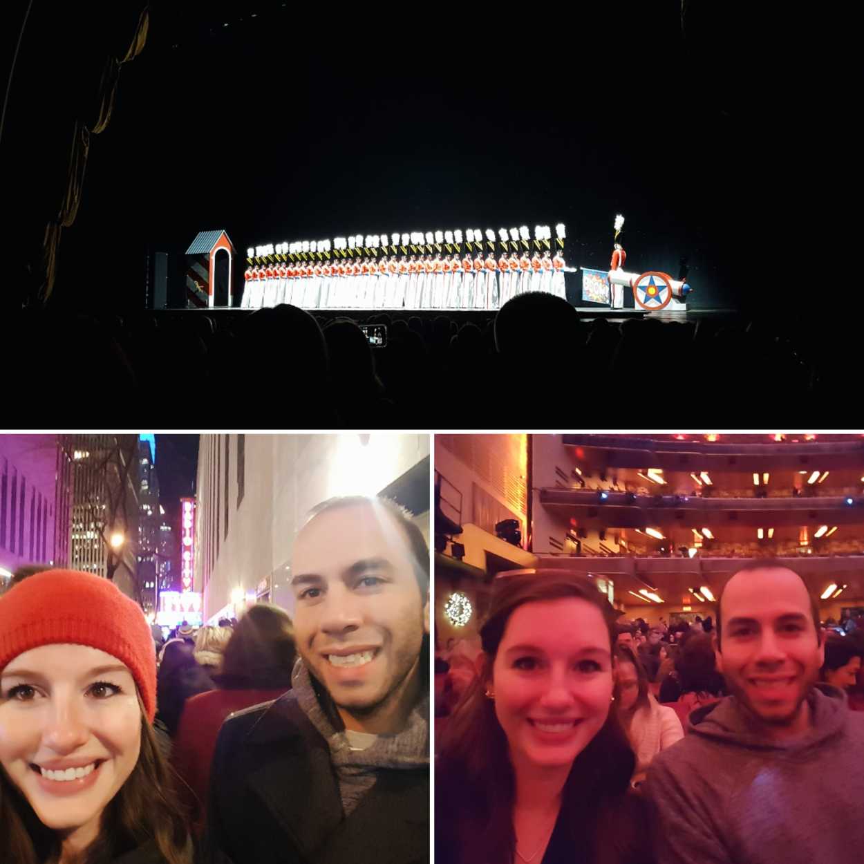 Collage of the Rockettes performance and Alyssa and Michael in selfies