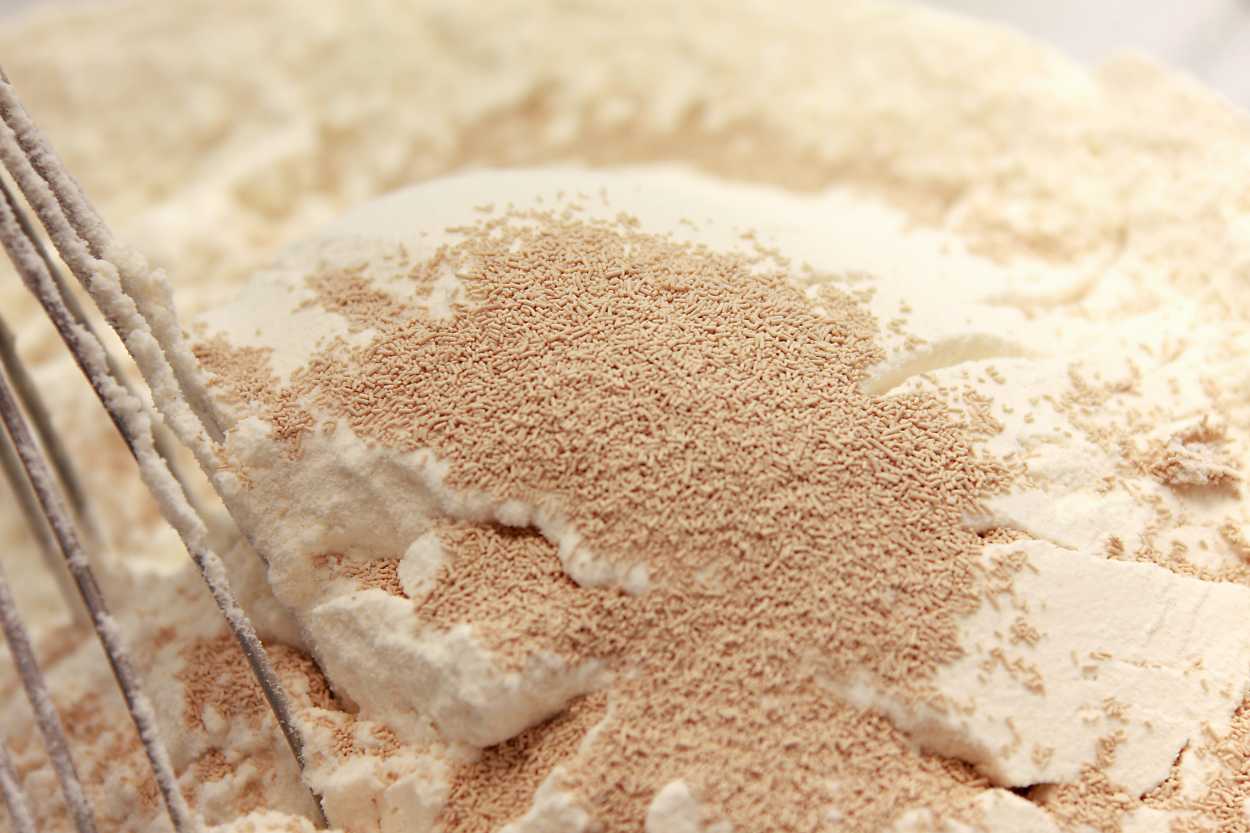 A close up of year sitting on top of flour