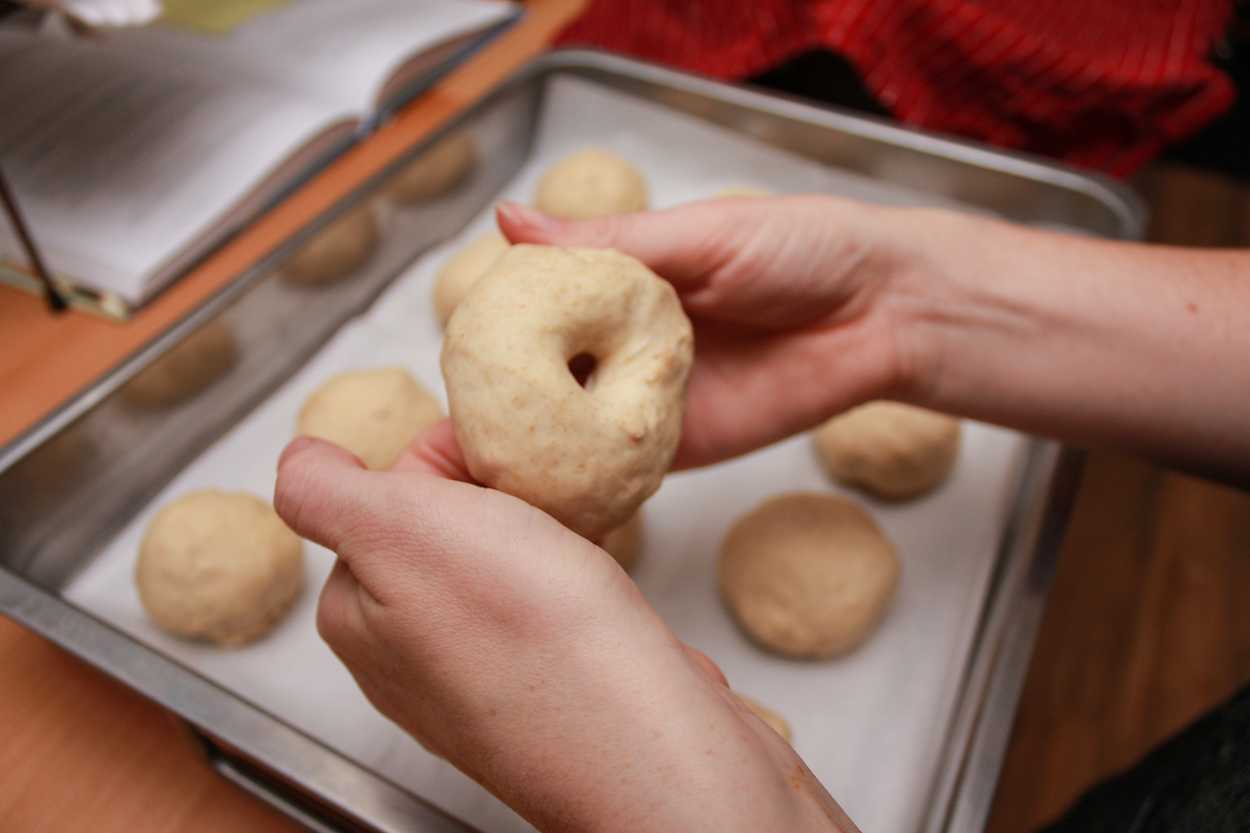 shaping bagels by hand