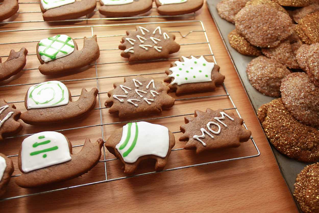 A tray of gingerbread cookie animals