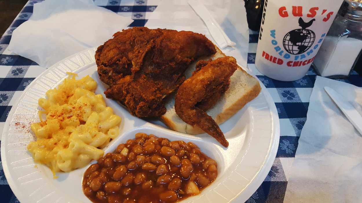 A plate of chicken from Gus's Fried Chicken in Memphis