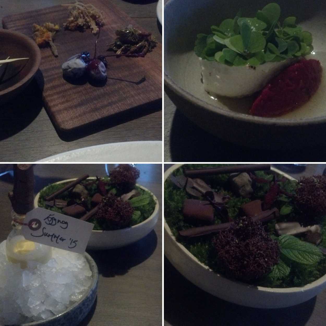 Four photos of courses 16-18 at noma in Copenhagen