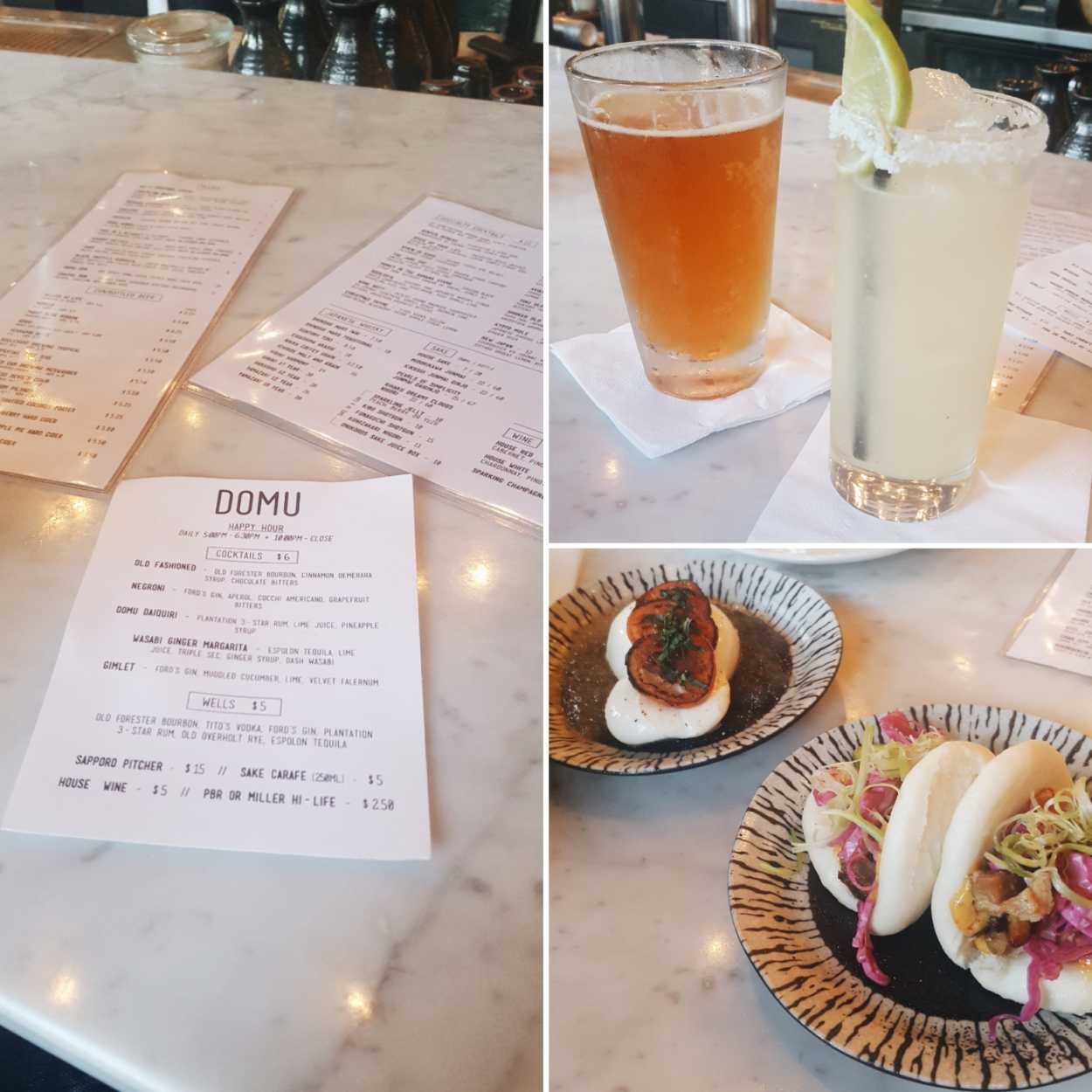 Menu, drinks, and small plates at Domu in Orlando