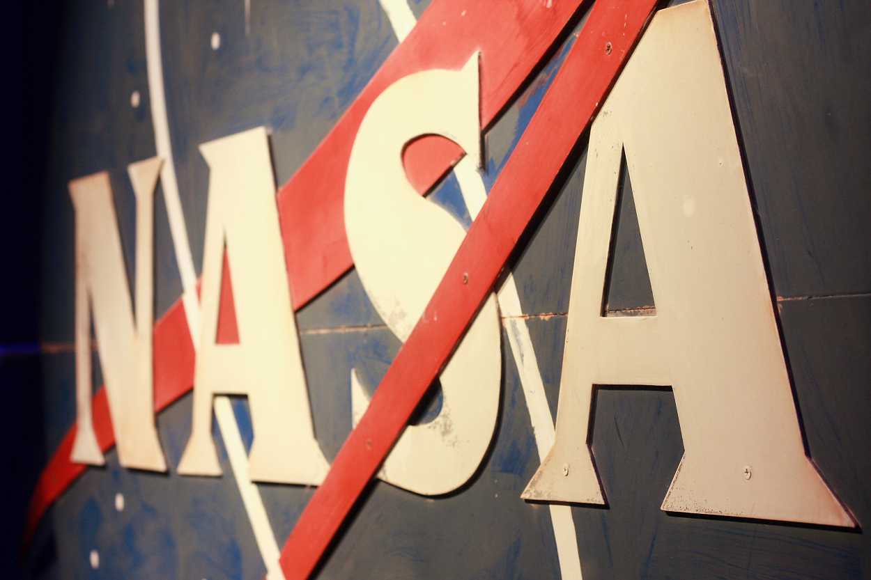 A closeup of the NASA logo