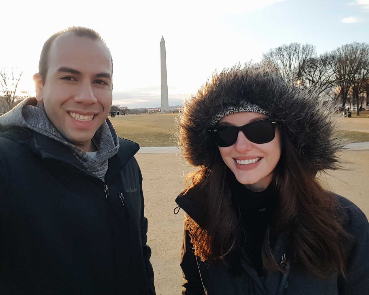 Alyssa and Michael take a photo at the Washington Monument