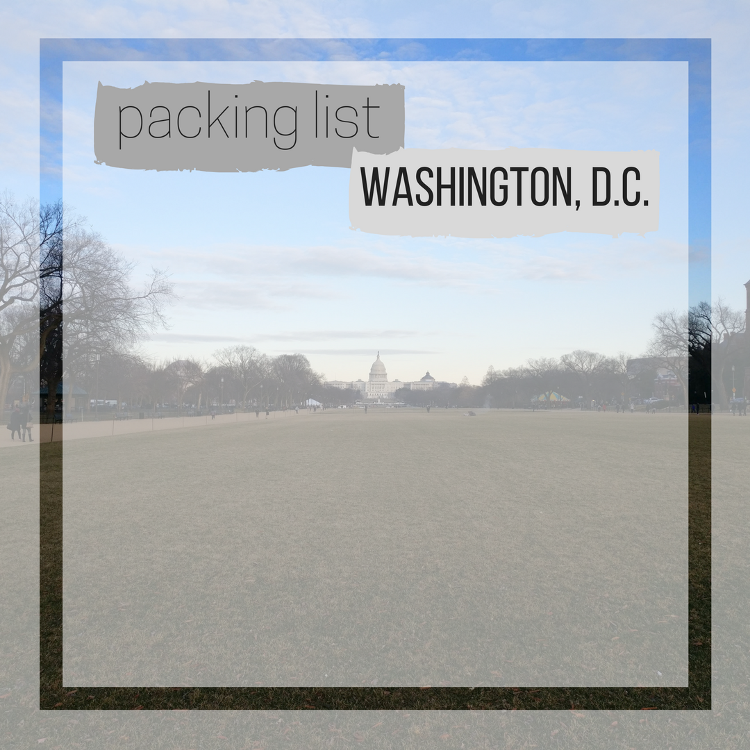 A graphic for the Washington, D.C. Packing List