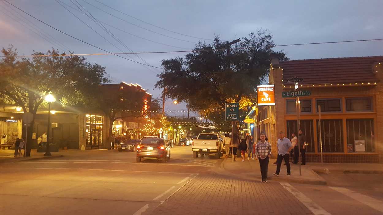 The Bishop Arts District in Dallas at dusk