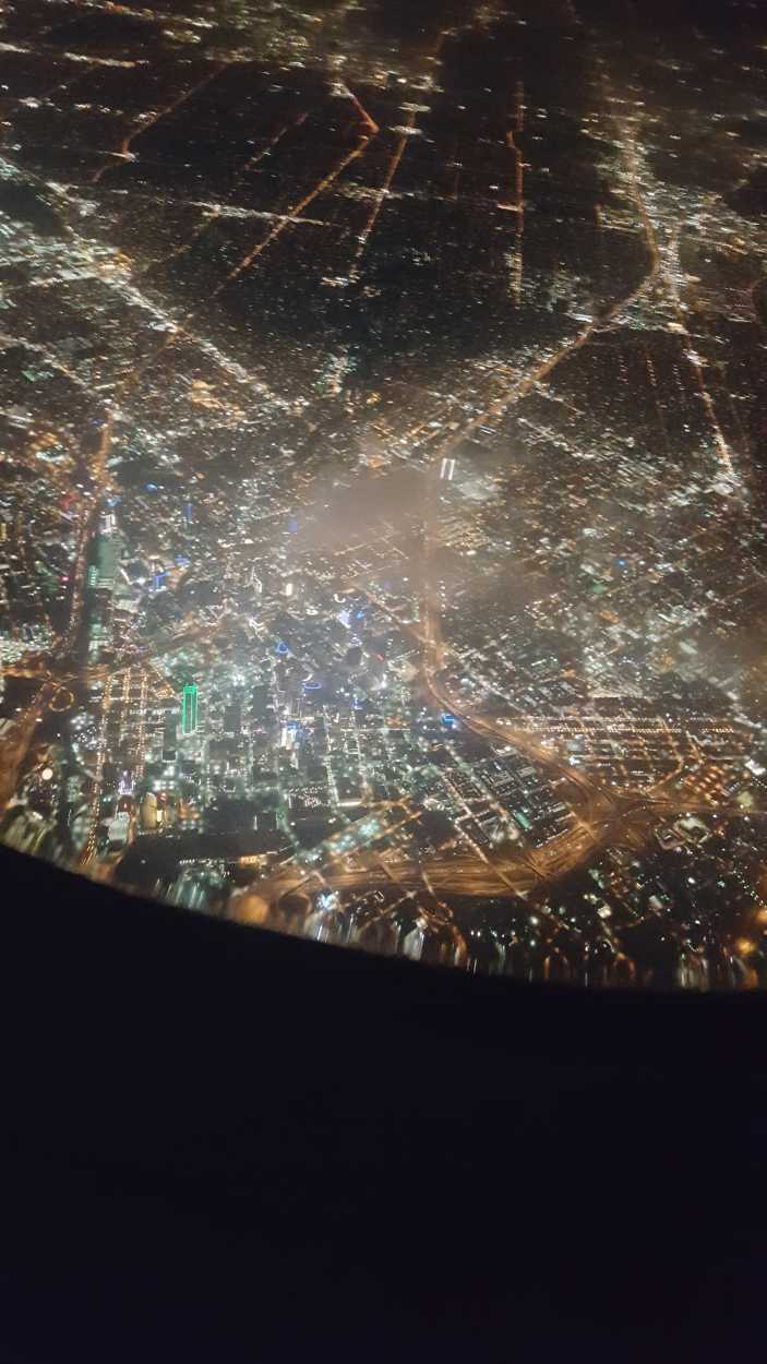 View of Dallas from the plane at night