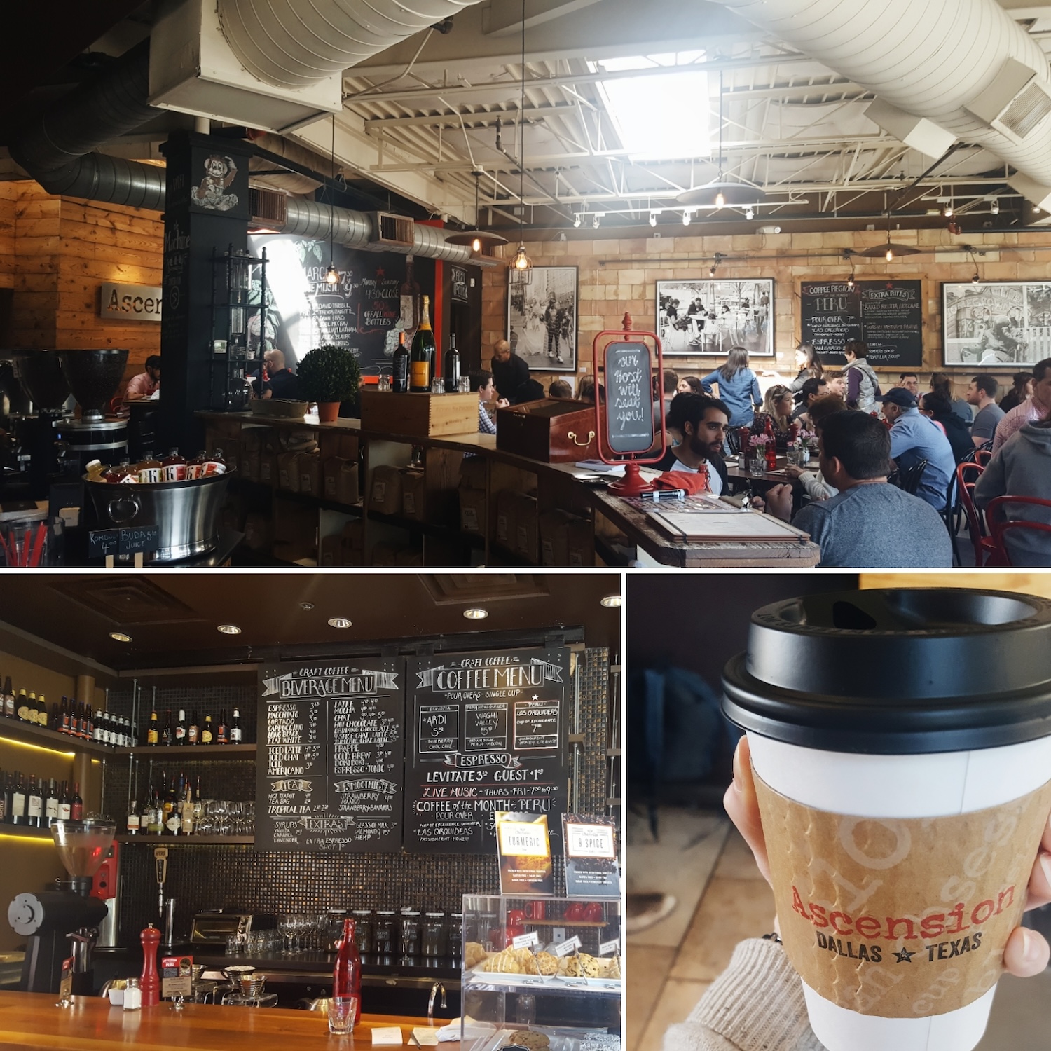 A collage of photos taken at Ascension Coffee in Dallas