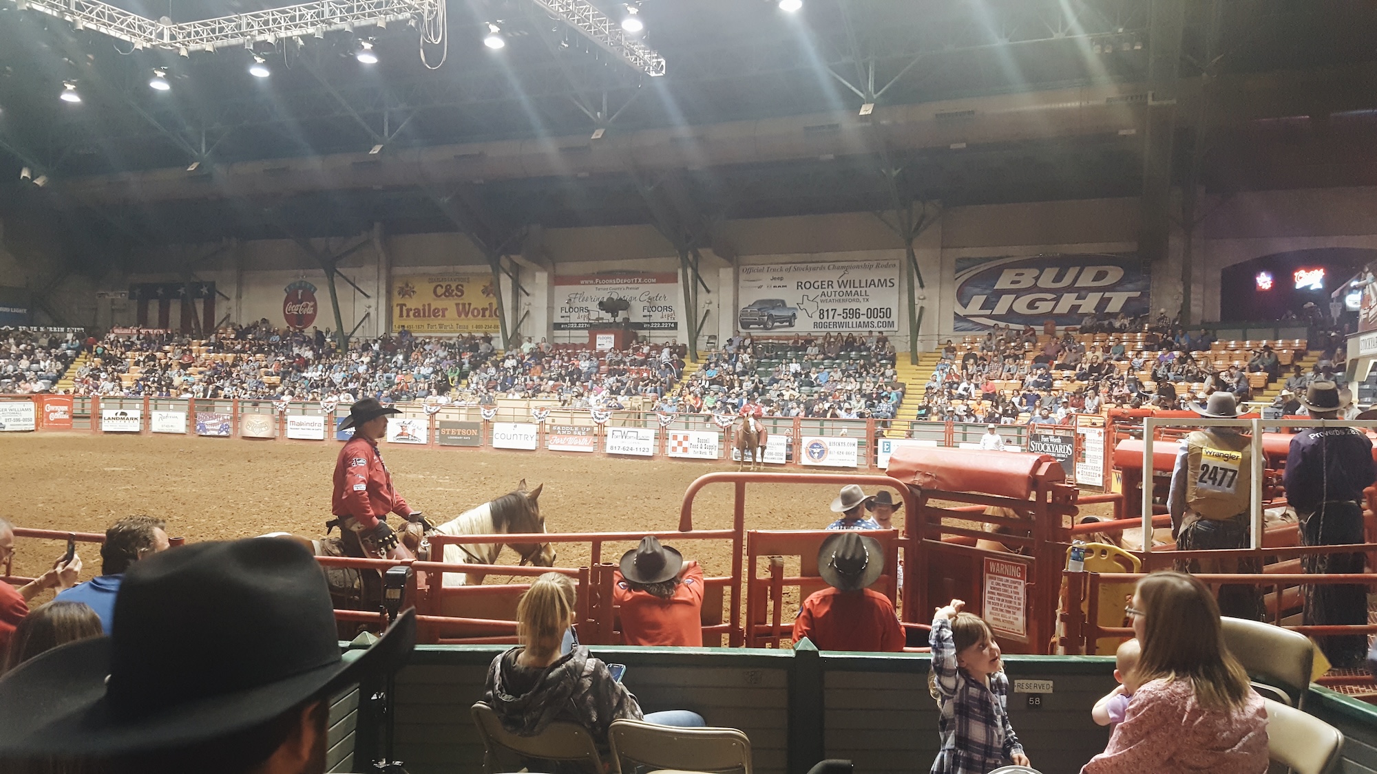 A man on a horse at the Stockyards Championship Rodeo