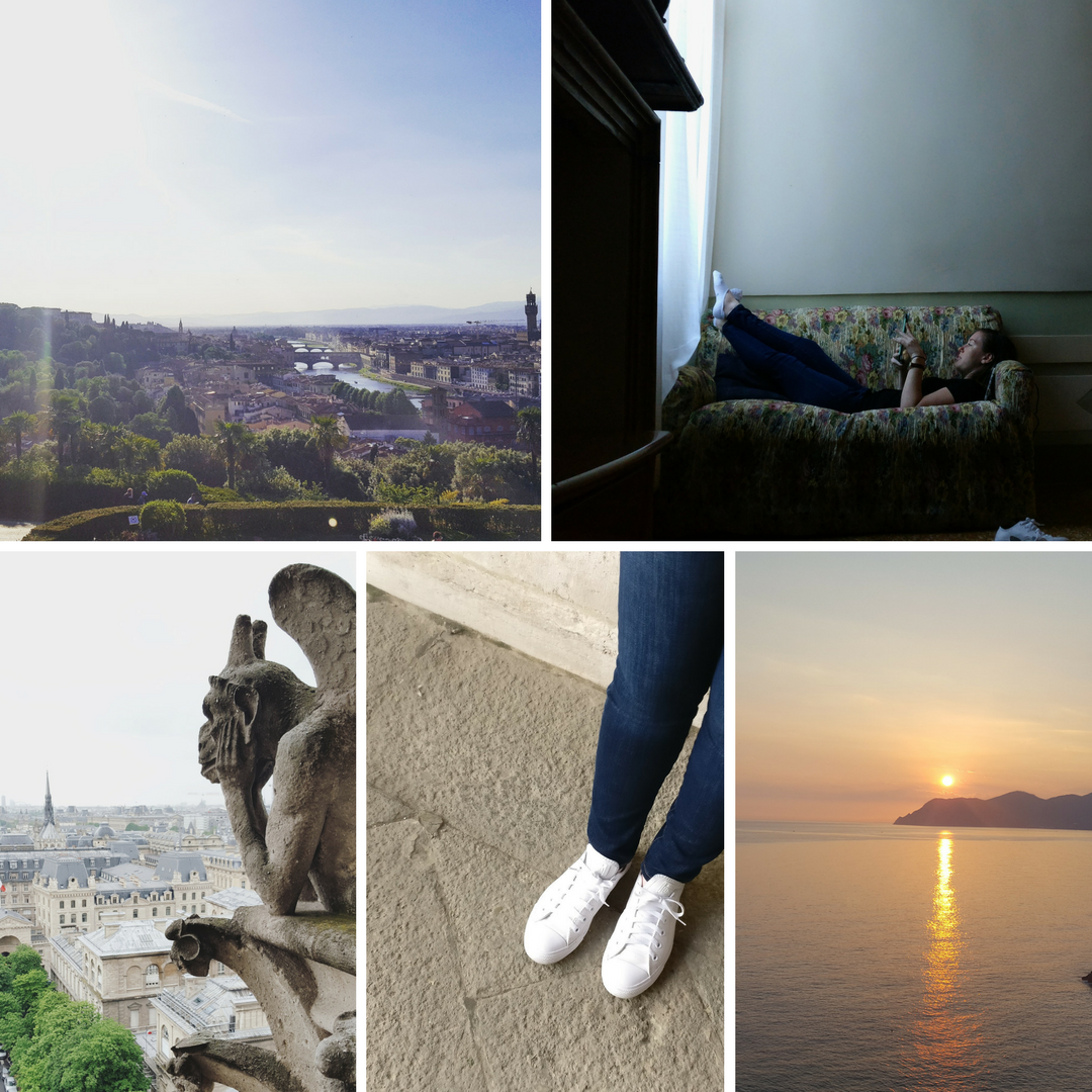 A collage of photos taken in Italy and Paris