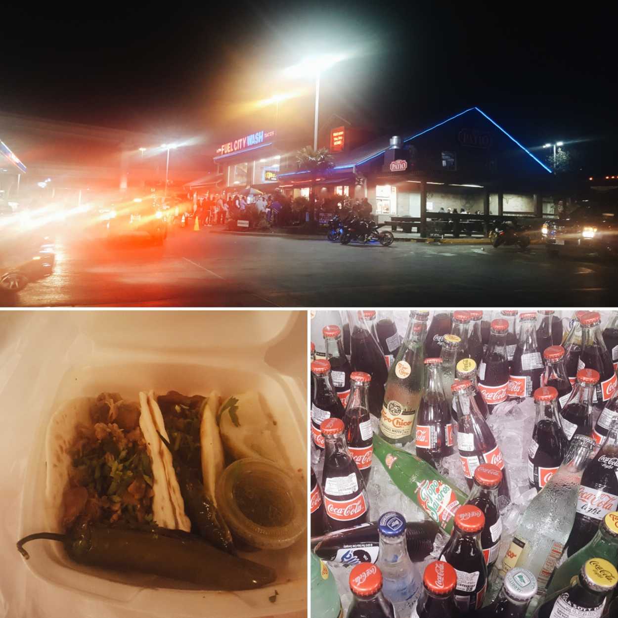 Collage of photos taken late at night at Fuel City 
