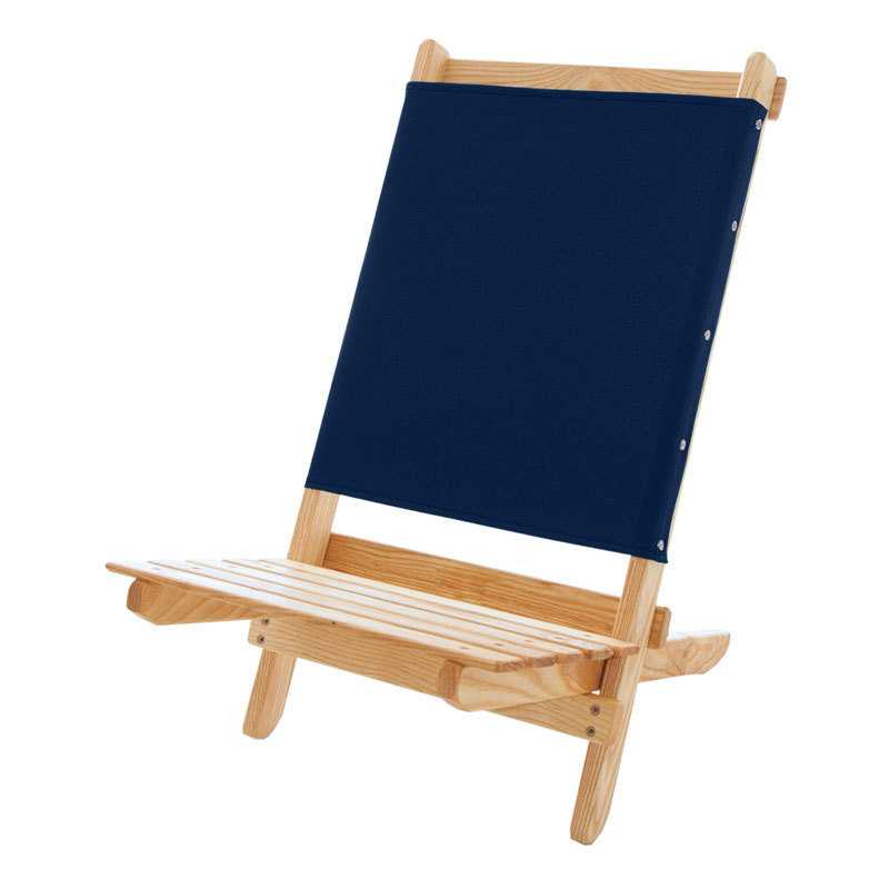 A navy folding wooden chair