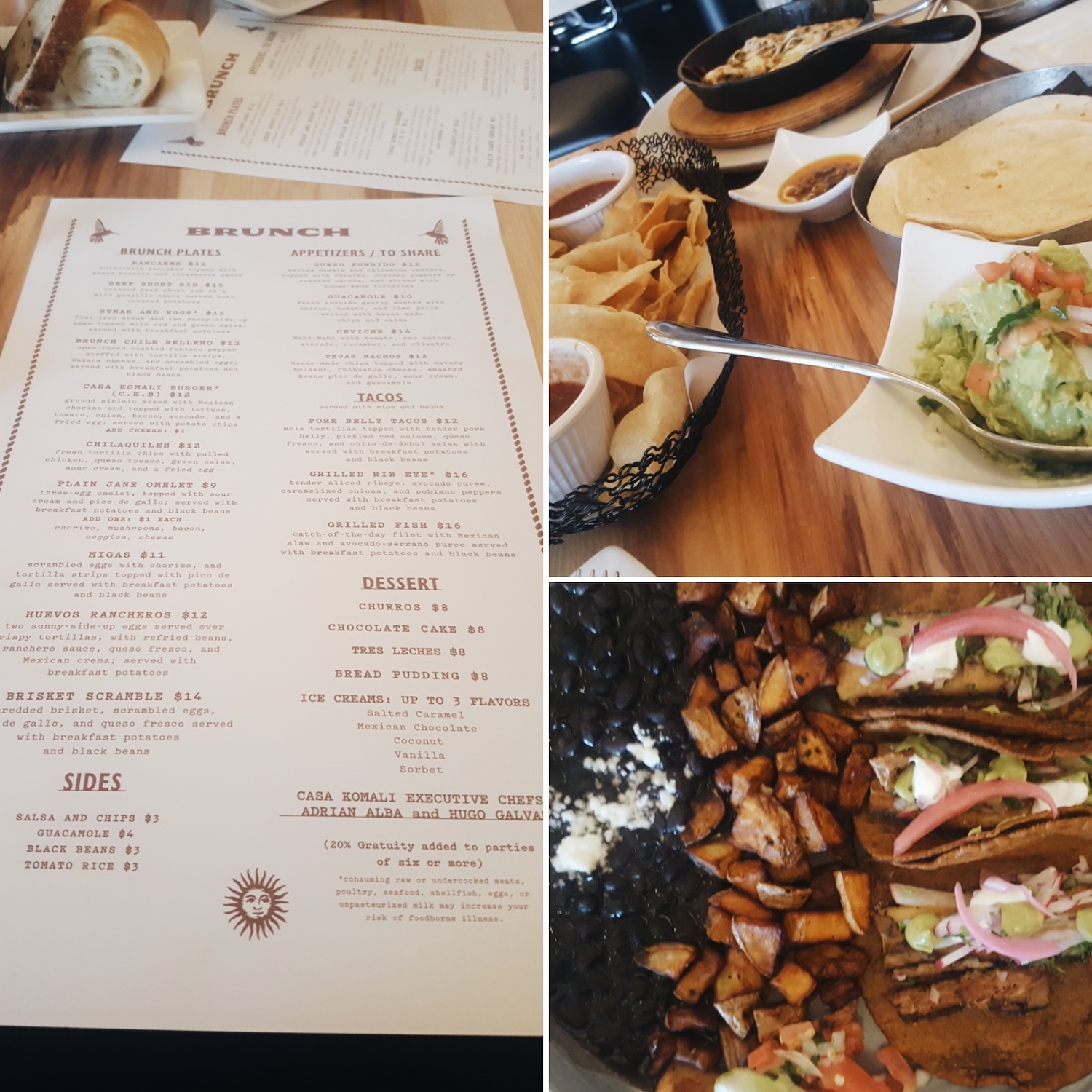 Collage of images from brunch at Komali in Dallas