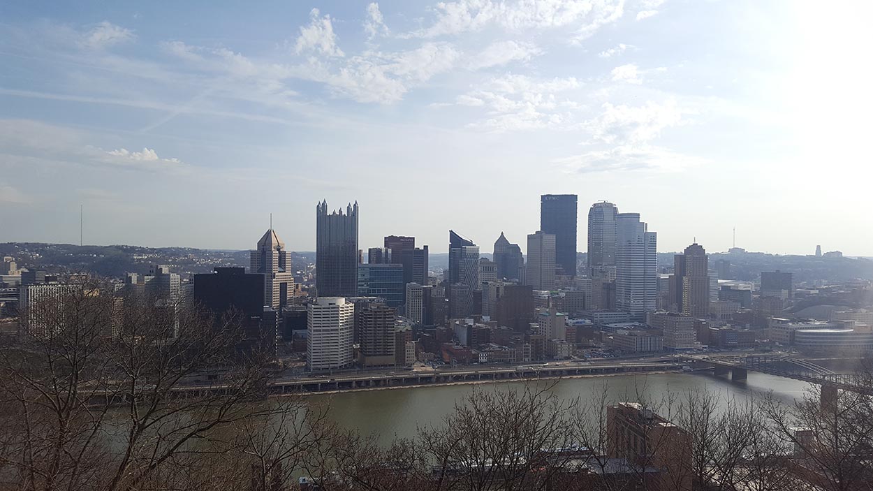 Downtown Pittsburgh skyline as seen from Grandview Overlook