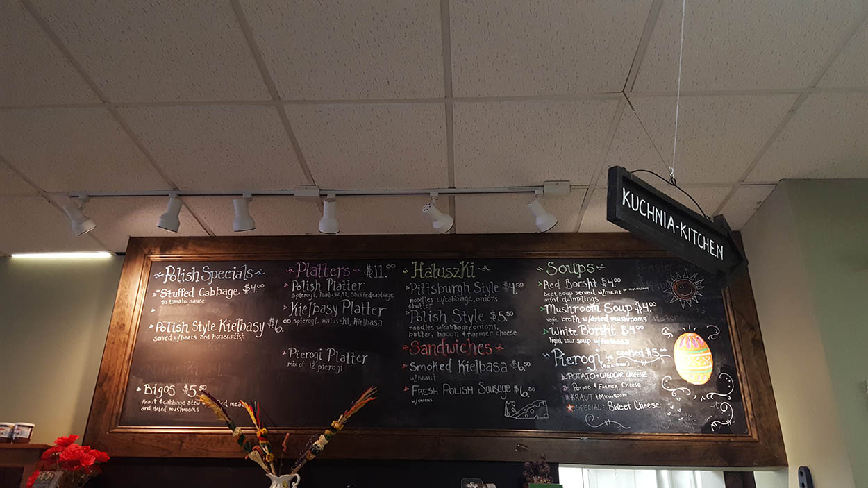 The menu board at S&D Polish Deli