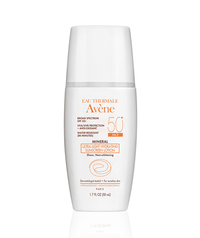 A bottle of Avene sunscreen