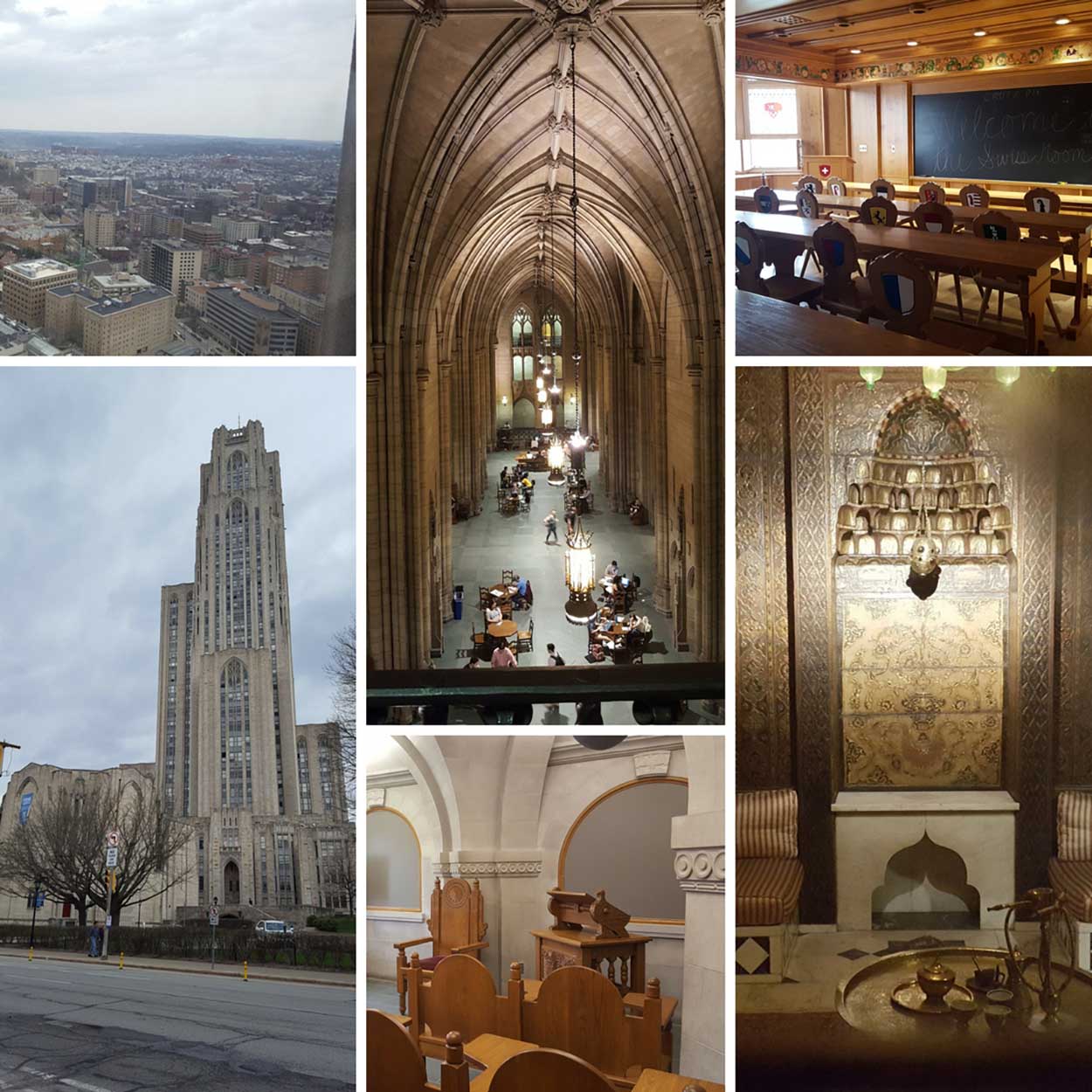 View from and inside Cathedral of Learning