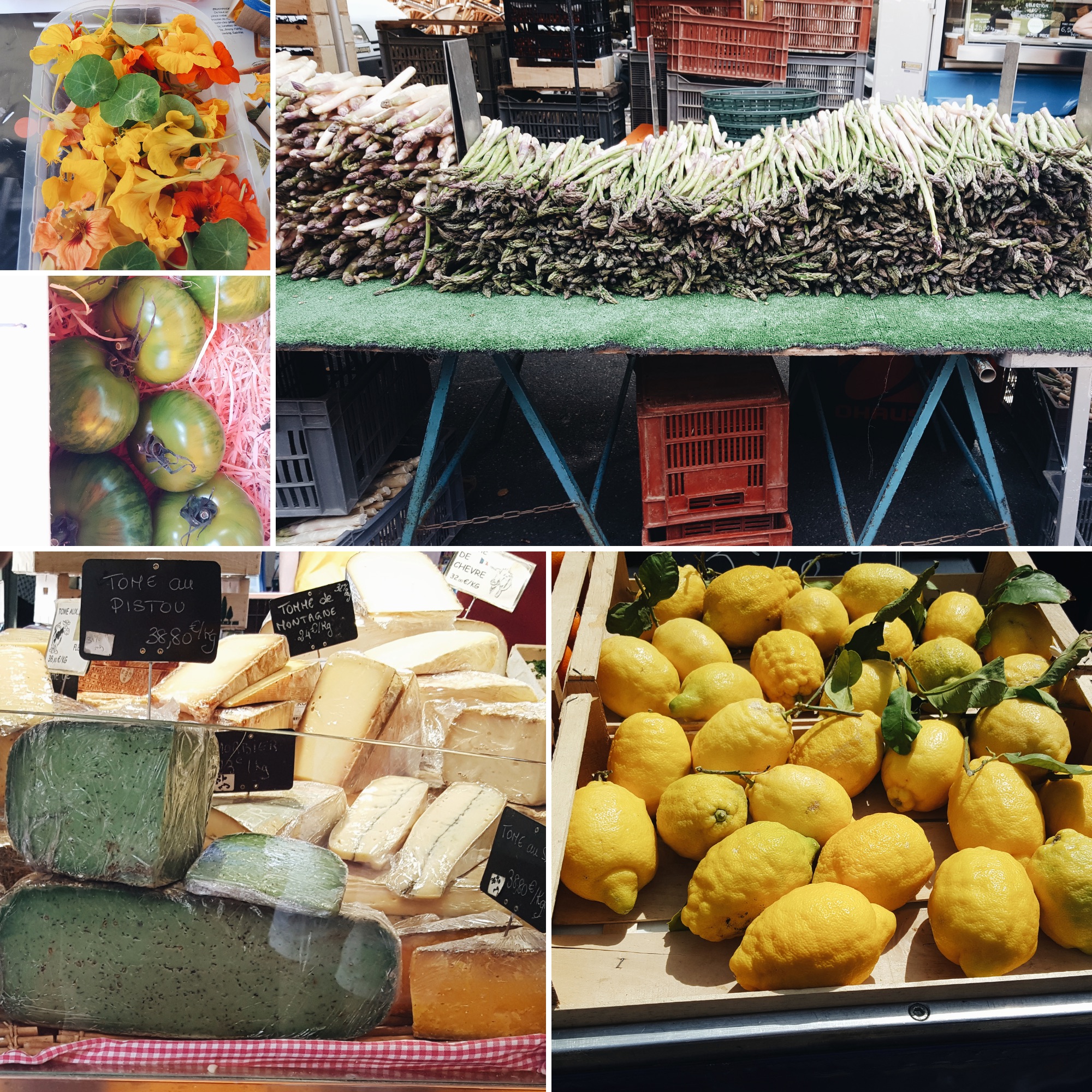 A collage of fresh foods at European markets