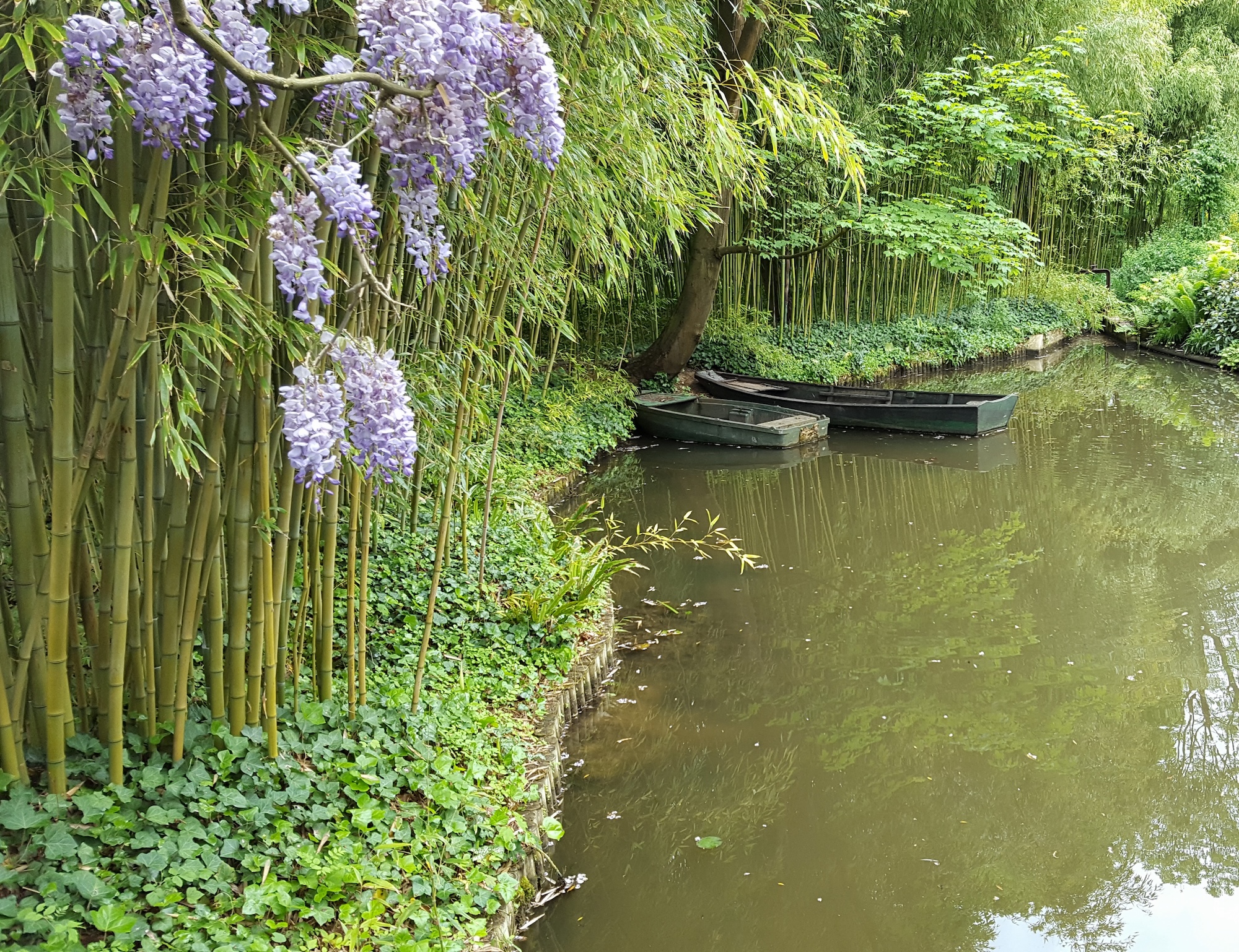 Boats float in a pond at Giverny