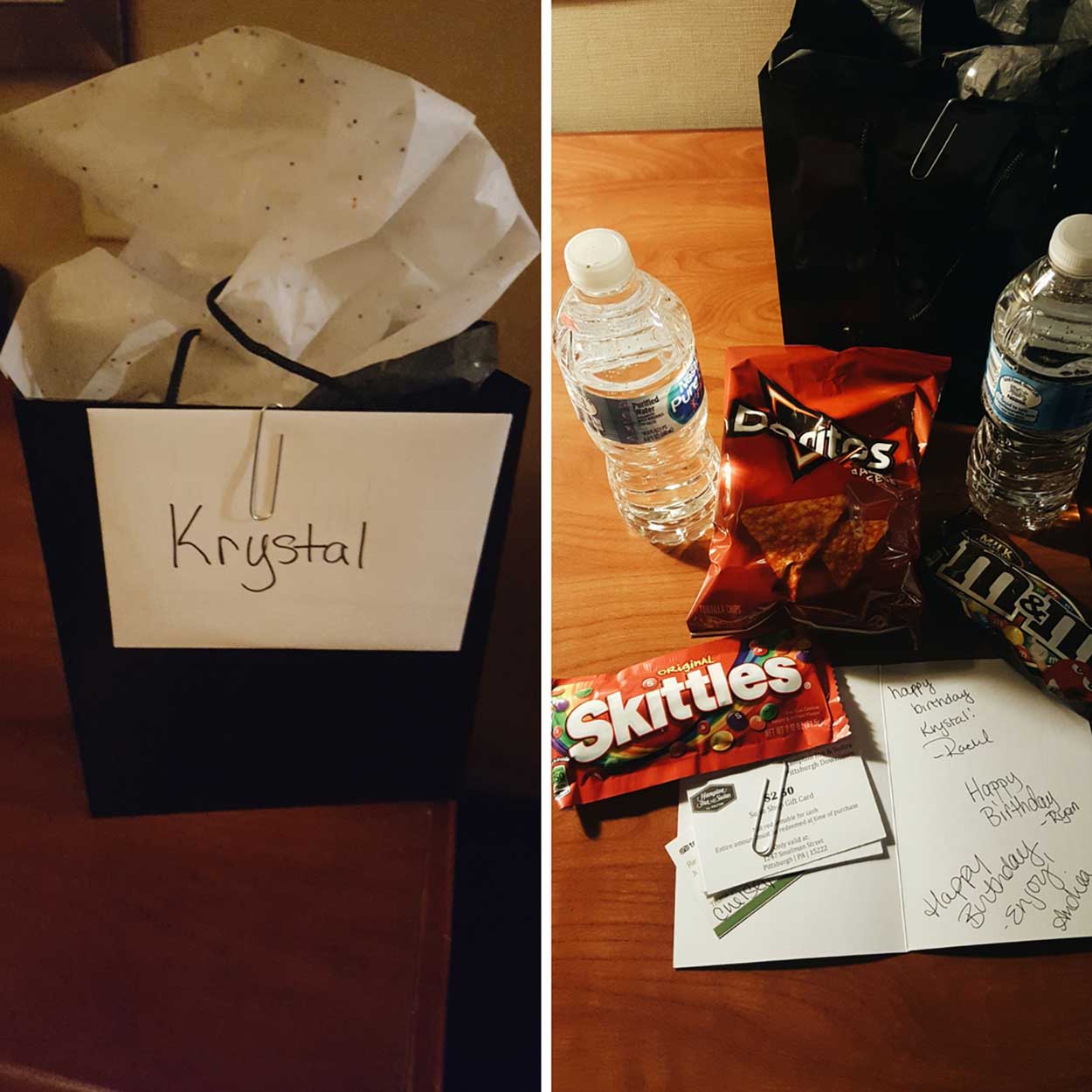 Collage of welcome gifts from the Hampton Inn in Pittsburgh